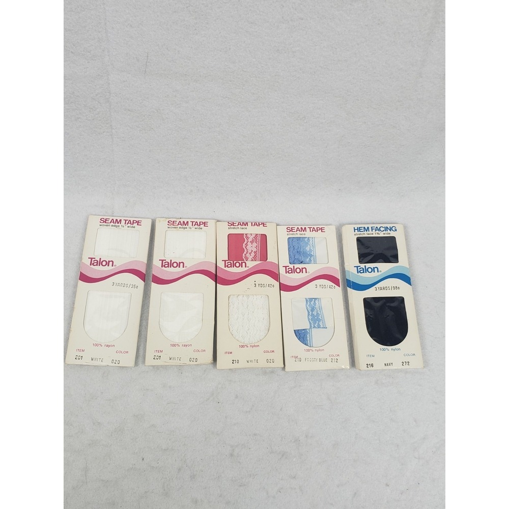 5 VTG New Unopened Talon Sewing Notions Lace Seam Tape + 1 Hem Facing